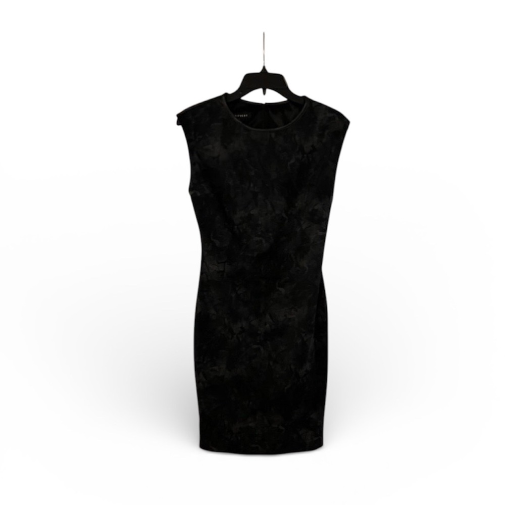 Periphery / Elegant Sleeveless Pencil Cut Dress, Vegan Leather Trim, 2 zippers